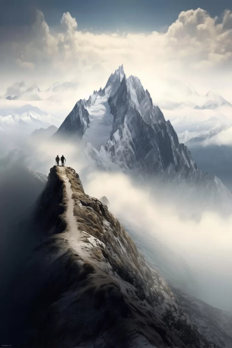 Scalatore e Il suo sherpa si apprestano a scalare una montagna